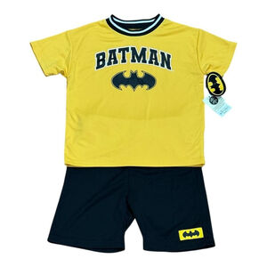Batman Shirt Shorts Set Boys 5T Yellow Black Mesh 2 Piece Activewear Outfit